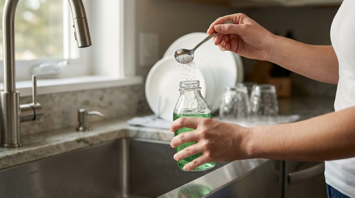 scoprite un trucco incredibile con il sale nel detersivo per piatti che risolverà il vostro più grande problema in cucina, rendendo i piatti più puliti e brillanti come mai prima d'ora.